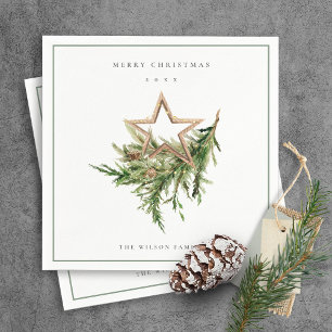 Star Ornament Pine Branch Fauna Merry Kerstmis Servet
