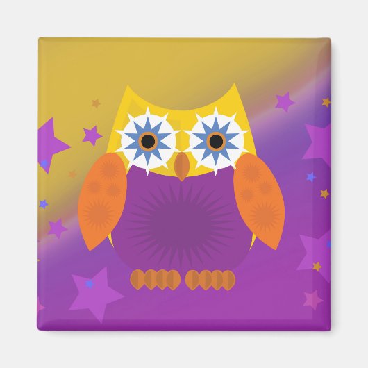 Star Owl - Geel Oranje Paars Magneet (Voorkant)