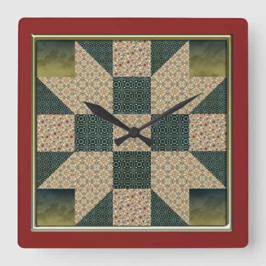 Star Patch Quilt Block Gold en Green no numbers Vierkante Klok (Voorkant)