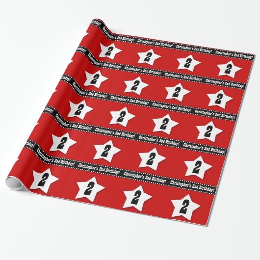 STAR Pattern 2e Birthday Red White Black V01 Cadeaupapier (Uitgerold)