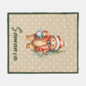 Star pattern christmas bear green beige name fleece deken (Voorkant (Horizontaal))