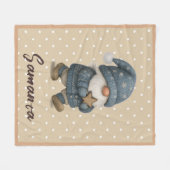 Star pattern gnome blue beige name fleece deken (Voorkant (Horizontaal))