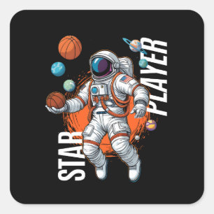 Star Player - Space Basketball Vibes Baby Bib Vierkante Sticker