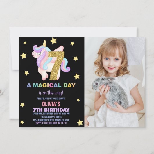 Star Rainbow Unicorn Anniversaire Invitations avec (Devant)