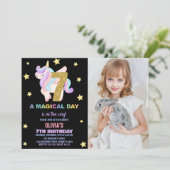 Star Rainbow Unicorn Anniversaire Invitations avec (Debout devant)