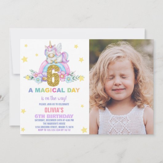 Star Rainbow Unicorn Anniversaire Invitations avec (Devant)