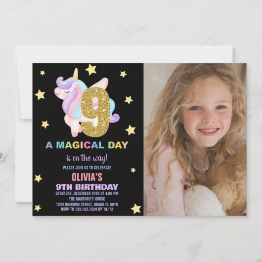 Star Rainbow Unicorn Anniversaire Invitations avec (Devant)