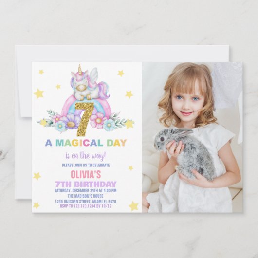 Star Rainbow Unicorn Anniversaire Invitations avec (Devant)