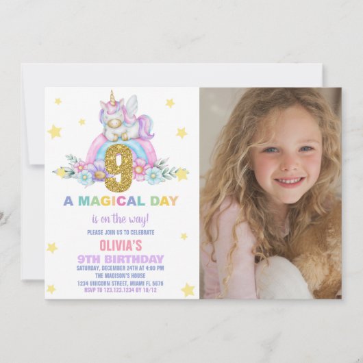 Star Rainbow Unicorn Anniversaire Invitations avec (Devant)