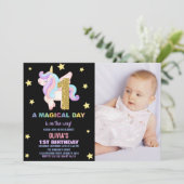 Star Rainbow Unicorn Anniversaire Invitations avec (Debout devant)