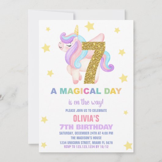 Star Rainbow Unicorn Invitations Anniversaire Vol (Devant)
