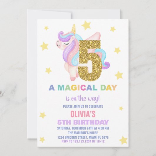 Star Rainbow Unicorn Invitations Anniversaire Vol (Devant)