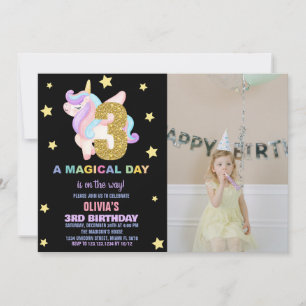 Star Rainbow Unicorn Verjaardag Uitnodigingen een