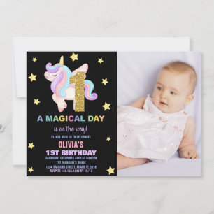 Star Rainbow Unicorn Verjaardag Uitnodigingen een 