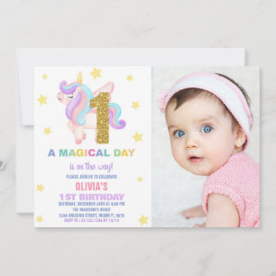 Star Rainbow Unicorn Verjaardag Uitnodigingen foto