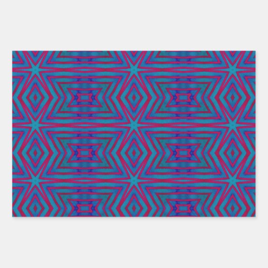 Star Red en Blue Geometric Inpakpapier Vel (Voorkant)