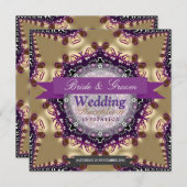 Star Royal Paarse Gold huwelijksreceptie Kaart (Voorkant / Achterkant)