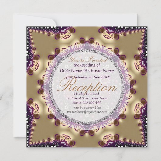 Star Royal Paarse Gold huwelijksreceptie Kaart (Achterkant)