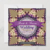 Star Royal Paarse Gold huwelijksreceptie Kaart (Voorkant)