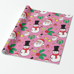Star Santa Claus Snowman kerstpatroonroze Cadeaupapier