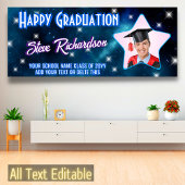 Star Script Naam Happy Graduation Party Blauwe Fot Spandoek