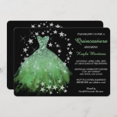 Star Shimmer Spring Green Quinceanera Uitnodiging (Voorkant / Achterkant)