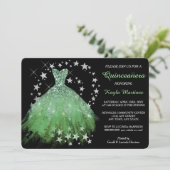 Star Shimmer Spring Green Quinceanera Uitnodiging (Staand voorkant)