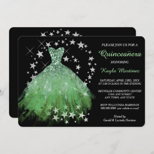 Star Shimmer Spring Green Quinceanera Uitnodiging