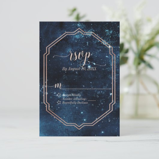 Star Sky Celestial Galaxy Watercolor Wedding RSVP (Debout devant)