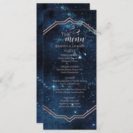 Star Sky Celestial Galaxy Waterverf Bruiloft Menu (Voorkant / Achterkant)