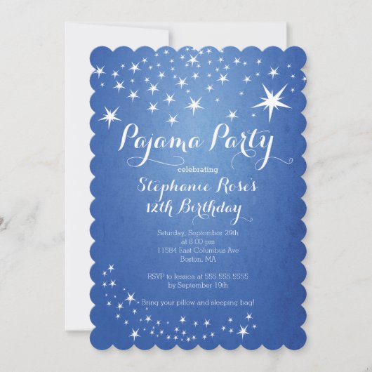 Star Slapepover Party Birthday Party Invitations Kaart (Voorkant)