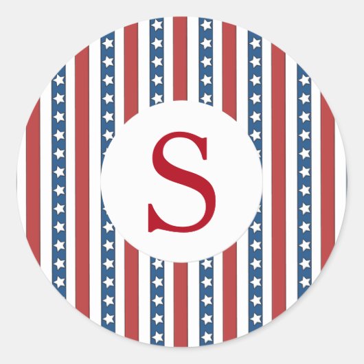 Star Spangled Patriotic Custom Initiaal Monogram Ronde Sticker (Voorkant)