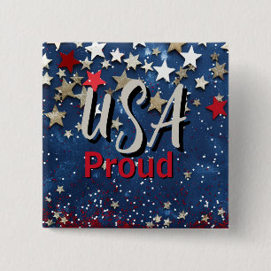 Star Spangled USA Trots Vierkante Button 5,1 Cm