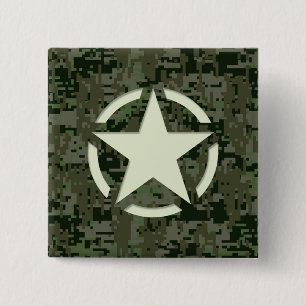 Star Stencil  Decal Green Camouflage Vierkante Button 5,1 Cm
