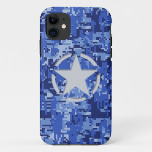 Star Stencil  Decale Navy Blue Digital Camo iPhone 11 Hoesje