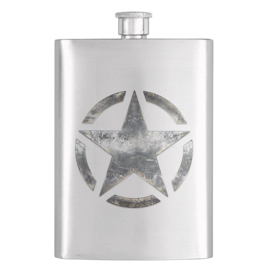 Star Stencil  in zilverstalen stijl Heupfles (Voorkant)