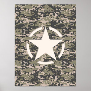 Star Stencil  Label Digital Khaki Style Poster