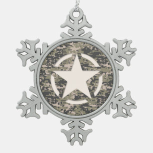 Star Stencil Label Digital Khaki Style Tin Sneeuwvlok Ornament