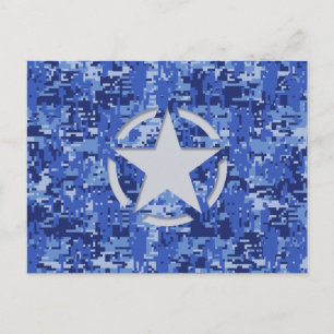 Star Stencil Retro Navy Blue Camouflage Briefkaart