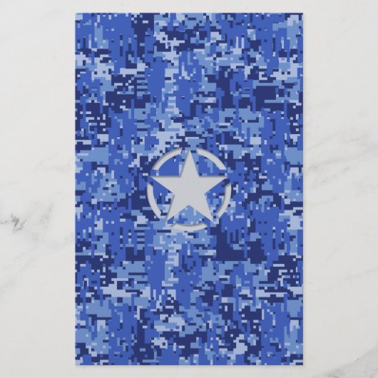 Star Stencil Retro Navy Blue Camouflage Briefpapier (Voorkant)