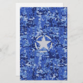 Star Stencil Retro Navy Blue Camouflage Briefpapier (Voorkant / Achterkant)