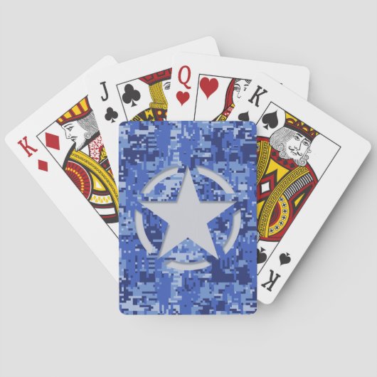 Star Stencil Retro Navy Blue Camouflage Pokerkaarten (Achterkant)
