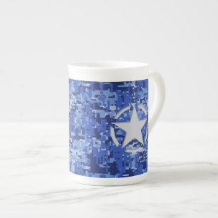 Star Stencil Retro Navy Blue Camouflage Porselein Kop