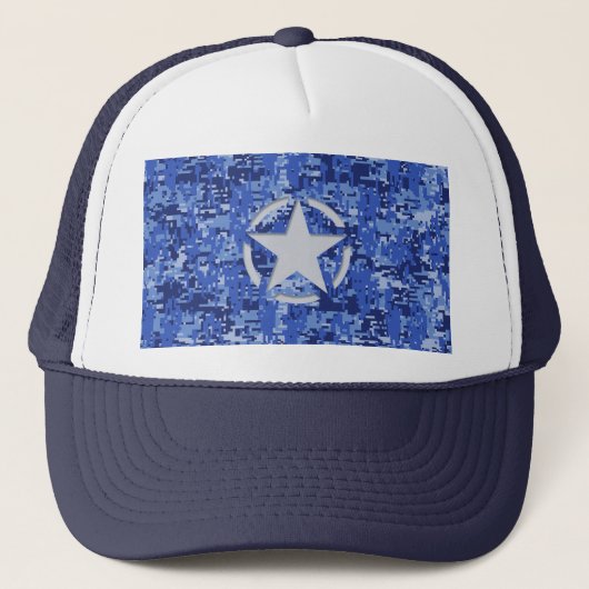 Star Stencil Retro Navy Blue Camouflage Trucker Pet (Voorkant)
