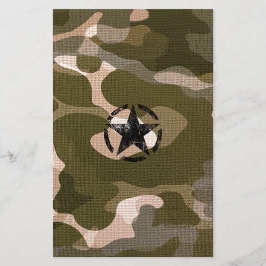 Star Stencil Vintage op Camouflage Briefpapier (Voorkant)