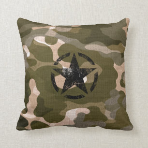 Star Stencil Vintage op Camouflage Kussen