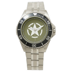 Star Stencil Vintage over Khaki Green Horloge