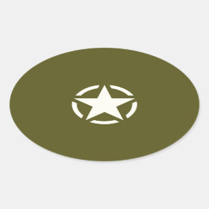 Star Stencil Vintage over Khaki Green Ovale Sticker