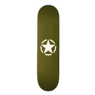 Star Stencil Vintage over Khaki Green Skateboard