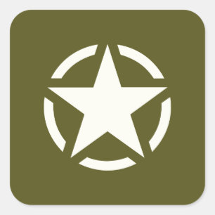 Star Stencil Vintage over Khaki Green Vierkante Sticker